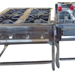 Combined 4-Burner Cooker with Double Well Fat Fryer