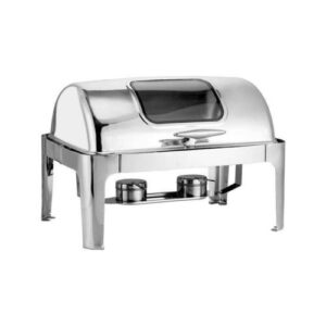 Stainless Steel Rectangular Roll Top Chafing Dish With Glass